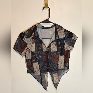 34. Patchwork Sheer Button-Up Shirt